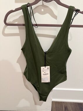 Zara Olive Green V-Neck Bodysuit